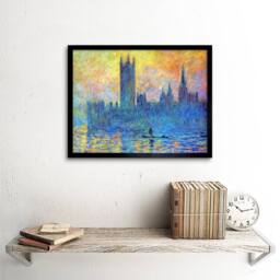 "Artery8 Monet London Parliament Winter Old Master Painting Framed Art Print in Blue - Size: W12"" x H16""" - thumbnail 2
