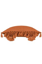 Yard Anko Slub Cotton Macrame Tassel Trimmed Cushion in Orange - Size: 45 cm x 45 cm - thumbnail 2