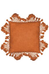 Yard Anko Slub Cotton Macrame Tassel Trimmed Cushion in Orange - Size: 45 cm x 45 cm - thumbnail 1