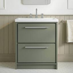 Balterley Bathroom Floor 2-Drawer Vanity Unit with Fireclay Basin, Green, 800mm in Green - thumbnail 3