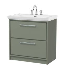 Balterley Bathroom Floor 2-Drawer Vanity Unit with Fireclay Basin, Green, 800mm in Green - thumbnail 1