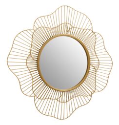 Orsina Elegant Flower Wall Mirror, 3D Metal Frame Slim Mirror, Round Shaped Wall Mirror, Compact Lounge Mirror in Gold