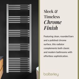 Balterley Straight Heated Towel Rail Radiator, 431W, 500 x 1500mm, Chrome in Silver - thumbnail 6
