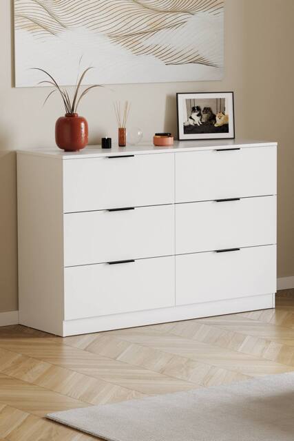Home Discount Vida Designs Trega 6 Drawer Chest of Drawers 'Wide' Space Saving in White - image 1