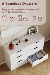 Home Discount Vida Designs Trega 6 Drawer Chest of Drawers 'Wide' Space Saving in White - thumbnail 5