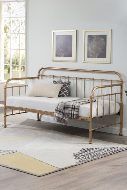 SlumberWorx Ickleford Industrial Living Room Bedroom Metal Day Bed Frame in Bronze - Size: Single - image 1