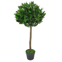 Leaf 90cm Design UK Artificial Realistic Bay Laurel Topiary Ball Tree in Green
