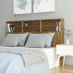 Berkfield Home Headboard Cabinet Smoked Oak 160x19x103.5 cm in Brown - thumbnail 1