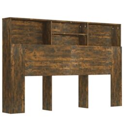 Berkfield Home Headboard Cabinet Smoked Oak 160x19x103.5 cm in Brown - thumbnail 2