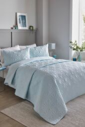 Serene 'Cavali' Pinsonic Microfibre Duvet Cover Set in Duck Egg Blue - Size: Double - thumbnail 1