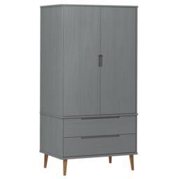 Berkfield Home Wardrobe MOLDE Grey 90x55x175 cm Solid Wood Pine - Size: 90 x 55 x 175 cm - thumbnail 1