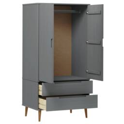 Berkfield Home Wardrobe MOLDE Grey 90x55x175 cm Solid Wood Pine - Size: 90 x 55 x 175 cm - thumbnail 5