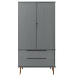 Berkfield Home Wardrobe MOLDE Grey 90x55x175 cm Solid Wood Pine - Size: 90 x 55 x 175 cm - thumbnail 4