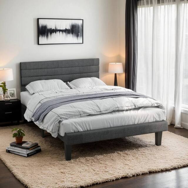 SPETLEK 3FT Linen Upholstered Single Bed in Grey - Size: Double - image 1