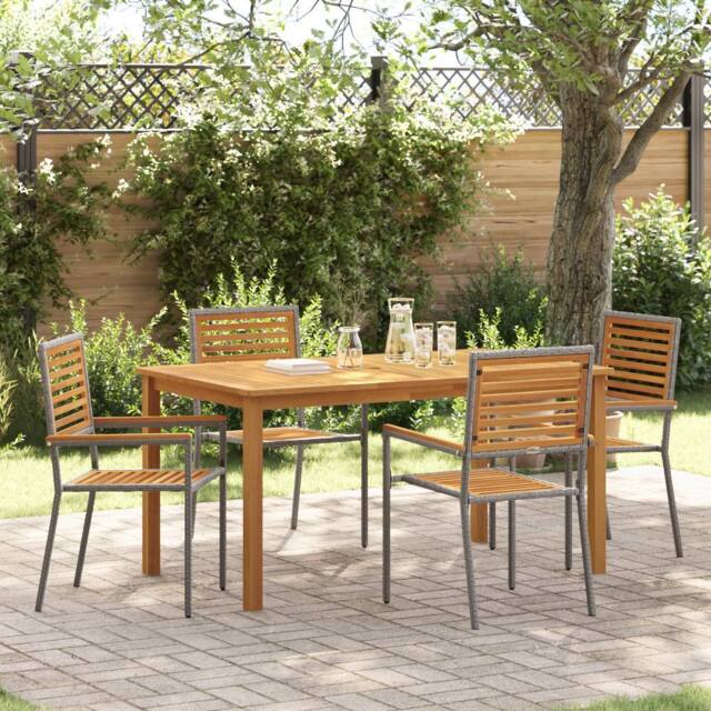 Berkfield Home 5 Piece Garden Dining Set Grey Poly Rattan Acacia - image 1