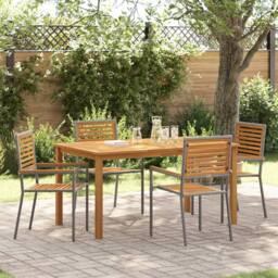Berkfield Home 5 Piece Garden Dining Set Grey Poly Rattan Acacia - thumbnail 1