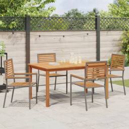 Berkfield Home 5 Piece Garden Dining Set Grey Poly Rattan Acacia - thumbnail 4