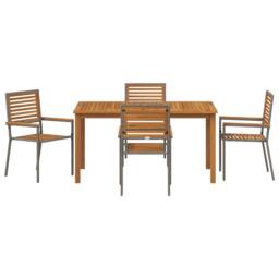 Berkfield Home 5 Piece Garden Dining Set Grey Poly Rattan Acacia - thumbnail 7