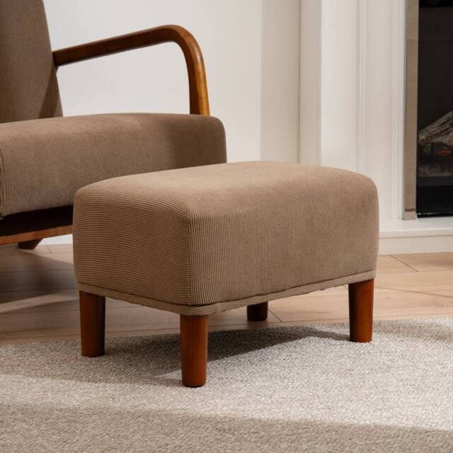 Scottish Everlastings Ltd Taupe Cord Foot Stool with Dark Legs - image 1