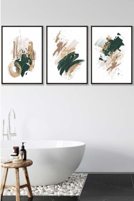 ARTZE Abstract Green Beige & Gold Oil Strokes Framed Wall Art - Large in Black - Size: W53 cm x H73 cm x D20mm - image 1