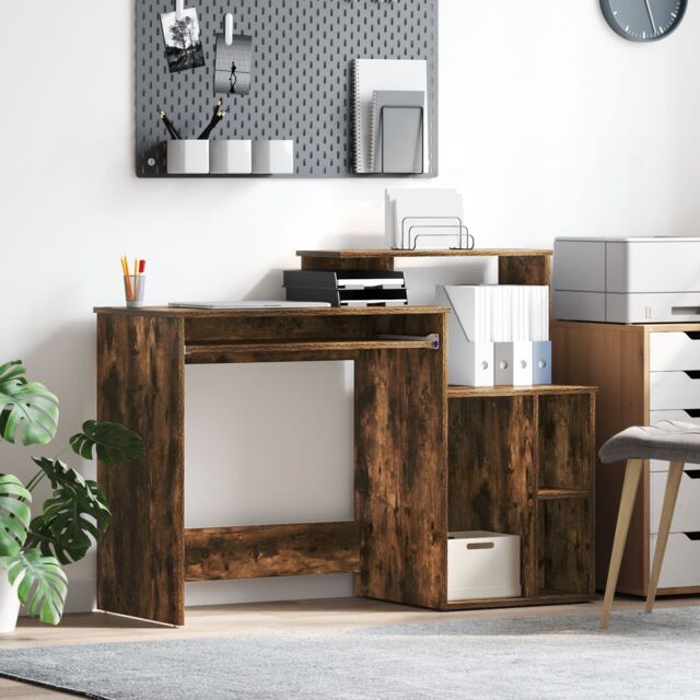 Berkfield Home Desk with Storage Smoked Oak 120.5x44x88.5 cm Engineered Wood in Brown - image 1