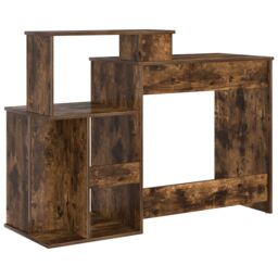 Berkfield Home Desk with Storage Smoked Oak 120.5x44x88.5 cm Engineered Wood in Brown - thumbnail 7