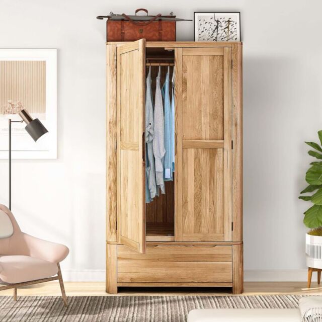 Comfy Living Ltd Oak Effect 2 Door Wardrobe in Light Oak