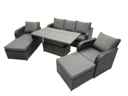 Fimous Rattan Garden Furniture Dining Set 6-seater with Big Footstool in Dark Grey - thumbnail 2