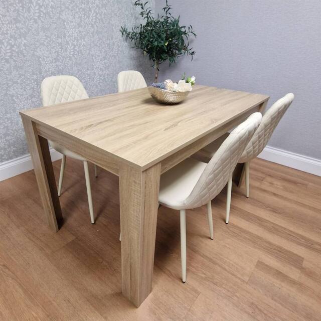 KOSY KOALA Oak Effect Dining with 4 Cream Gem Pattern Faux Leather Chairs - image 1
