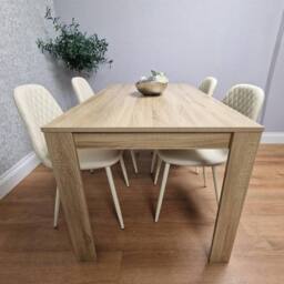 KOSY KOALA Oak Effect Dining with 4 Cream Gem Pattern Faux Leather Chairs - thumbnail 4