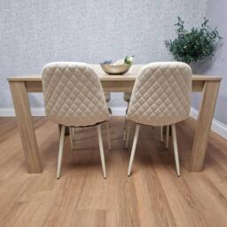 KOSY KOALA Oak Effect Dining with 4 Cream Gem Pattern Faux Leather Chairs - thumbnail 5