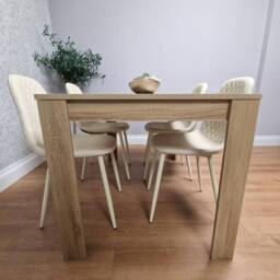 KOSY KOALA Oak Effect Dining with 4 Cream Gem Pattern Faux Leather Chairs - thumbnail 2
