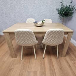 KOSY KOALA Oak Effect Dining with 4 Cream Gem Pattern Faux Leather Chairs - thumbnail 3