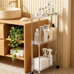 VOGREX 3-Tier Narrow Rolling Storage Cart Rolling Trolley, Kitchen Trolley in Silver - thumbnail 1