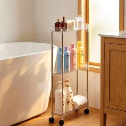 VOGREX 3-Tier Narrow Rolling Storage Cart Rolling Trolley, Kitchen Trolley in Silver - thumbnail 3