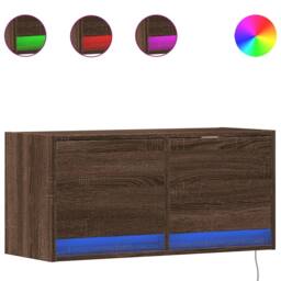 Berkfield Home TV Wall Cabinet with LED Lights Brown Oak 80x31x35 cm - Size: 80 x 31 x 35 cm - thumbnail 1