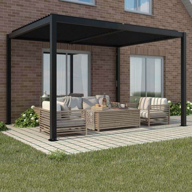 Primrose Living Deluxe Charcoal Veranda with Louvered Shutter Roof 3m x 4m in Dark Grey - image 1