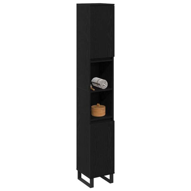 Berkfield Home Modern Bathroom Cabinet Black Oak 30x30x190 cm Engineered Wood - Size: 30 x 30 x 190 cm - image 1