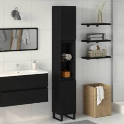 Berkfield Home Modern Bathroom Cabinet Black Oak 30x30x190 cm Engineered Wood - Size: 30 x 30 x 190 cm - thumbnail 2