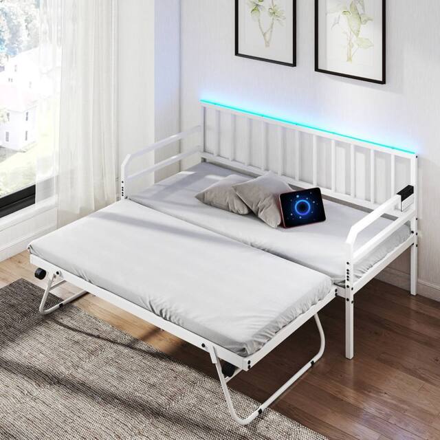 Costway Single Size Daybed with Charging Station & LED Lights in White - image 1