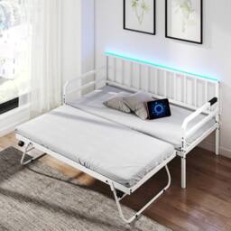 Costway Single Size Daybed with Charging Station & LED Lights in White - thumbnail 1