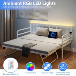 Costway Single Size Daybed with Charging Station & LED Lights in White - thumbnail 5