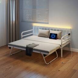 Costway Single Size Daybed with Charging Station & LED Lights in White - thumbnail 4