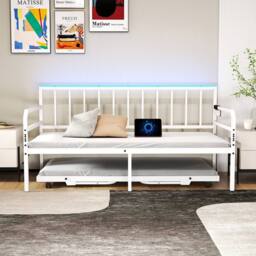 Costway Single Size Daybed with Charging Station & LED Lights in White - thumbnail 7