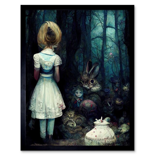 "Artery8 Wall Art Print Alice In Wonderland Fantasy Forest Friends Art Framed in Black - Size: W12"" x H16""" - image 1