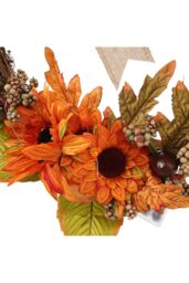 Living and Home D30cm Halloween Decoration Artificial Sunflower Wreath with Lights in Orange - thumbnail 2