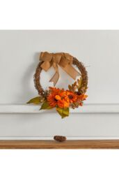 Living and Home D30cm Halloween Decoration Artificial Sunflower Wreath with Lights in Orange - thumbnail 4