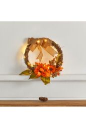Living and Home D30cm Halloween Decoration Artificial Sunflower Wreath with Lights in Orange - thumbnail 5
