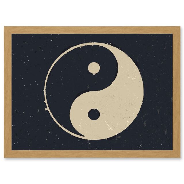 Artery8 Drawing Taoist Philosophy Yin Yang Black White Artwork Framed Wall Art Print A4 in Light Oak - image 1