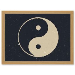 Artery8 Drawing Taoist Philosophy Yin Yang Black White Artwork Framed Wall Art Print A4 in Light Oak - thumbnail 1